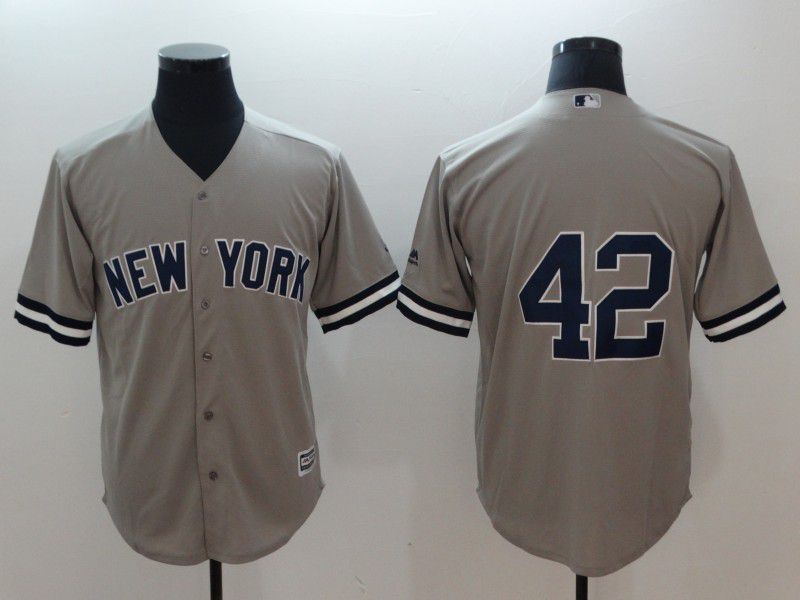 Men New York Yankees 42 Rivera Grey Game MLB Jerseys